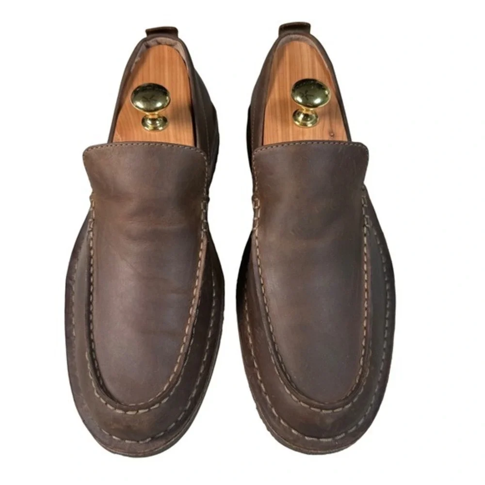 Clarks Nature Three‎ Brown Waxy Leather Moc Toe Loafers Walking Shoes Men 8M EUC